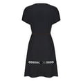 thumbnail image 4 of QUYUON Midi Dresses for Women Casual Summer Hollow Out V-Neck Short Sleeve Belted Dress Solid Color Pleated A-Line Wedding Guest Evening Party Mid-Length Dress Style D-1780 Black XXL, 4 of 6