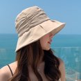 thumbnail image 3 of Elegante sombrero de pescador plisado para mujer, gorras de pescador ligeras de algodón liso, viseras plegables, 3 of 5