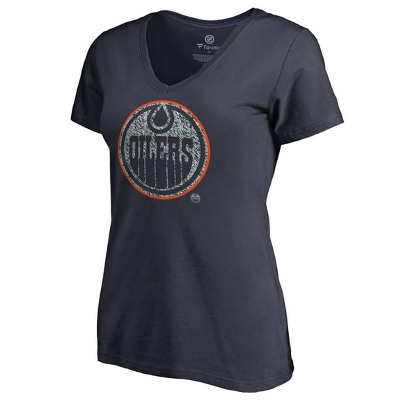 Women's Navy Edmonton Oilers Static Logo V-Neck T-Shirt