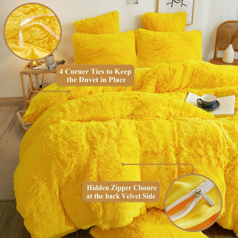 XeGe 3 Pieces Fluffy Plush Duvet Cover Set, Luxury Shaggy