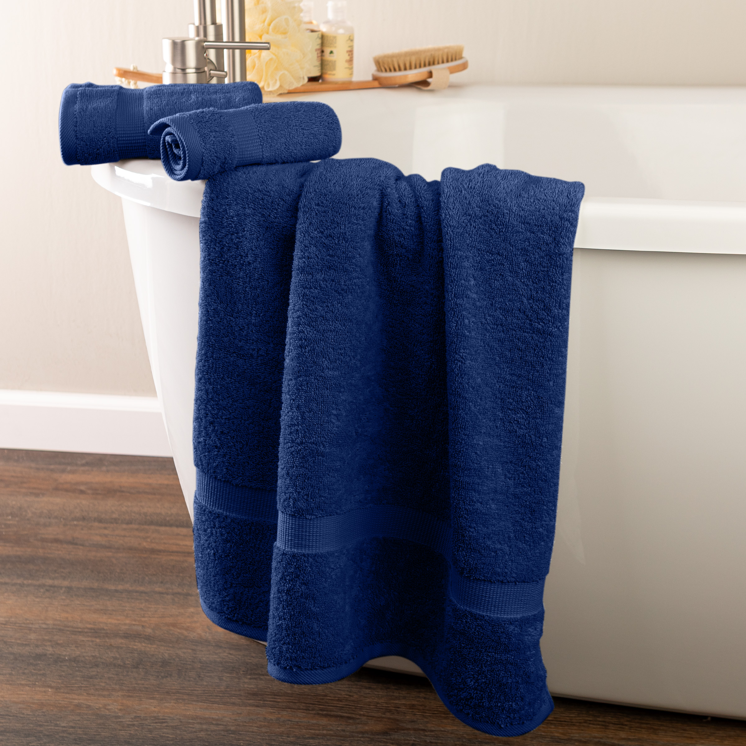Lavish Home 6 Piece Cotton Towel Set with 2 Bath Sheets, 2 Hand Towels, and 2 Wash Cloths (Navy)