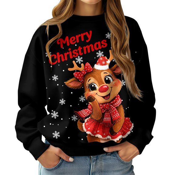 Women Ugly Christmas Sweatshirt Long Sleeve Shirts Crew Neck Pullover
