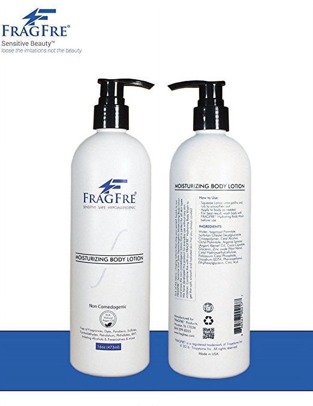 FRAGFRE Moisturizer for Sensitive Skin 16 oz - Fragrance Free Non Comedogenic Lotion - Zinc Oxide for UVA UVB Sun Protection - Oily / Combination Skin