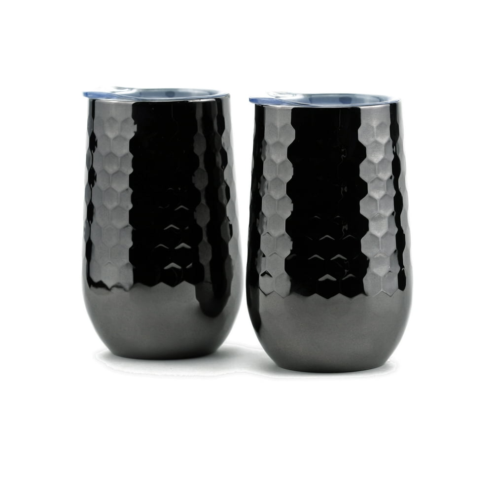 Bar340 by Cambridge Set of 2, 16Ounce Black Faceted Stemless Tumblers