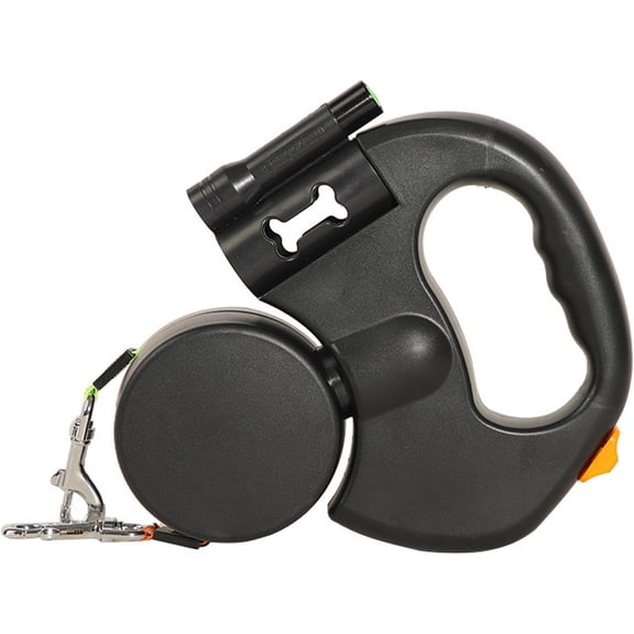 Dual Retractable Dog Leash – LED Flashlight & Poop Bag Holder, Tangle-Free Lock Control, One-Handed Brake for Small/Medium/Large Dogs Z