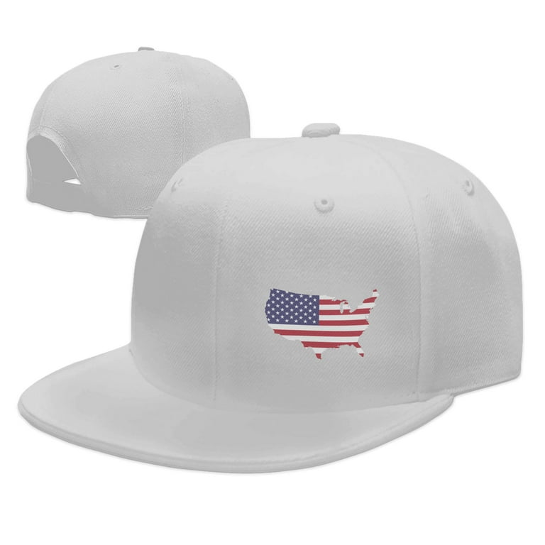 Tequan Flat Brim Hat Snapback Hats, America Country Flag Pattern Adjustable Men Baseball Cap (White), Men's, Size: One Size