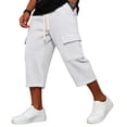 thumbnail image 6 of BiZtdJrK Mens Capri Sweatpants with Pockets Drawstring Elastic Waist Straight Leg Cargo Capris Loose Fit Comfy Solid Color Summer Pants White XXL, 6 of 7