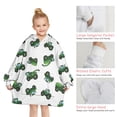 thumbnail image 6 of Cartoon Tractors Green White Pattern Blanket Hoodies for Kids 6-13YR Oversize Wearable Blanket Hoodies for Boys Girls Teens, 6 of 7