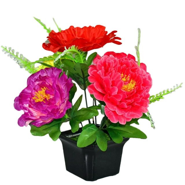 Coofit Potted Plant Realistic Desktop Artificial Peony Fake Flower for Home Office