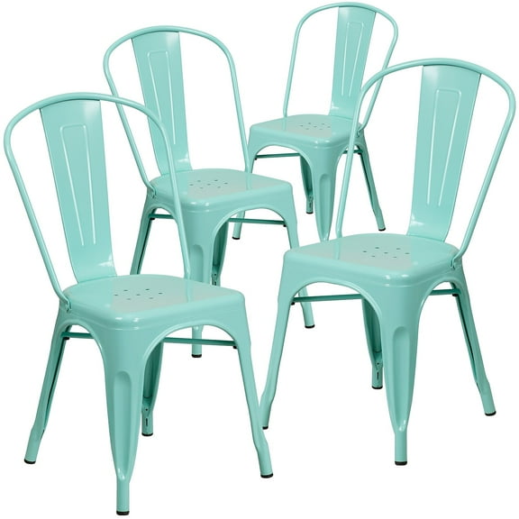 Flash Furniture Mint Green Metal Indoor-Outdoor Sta,PK4 4-ET-3534-MINT-GG