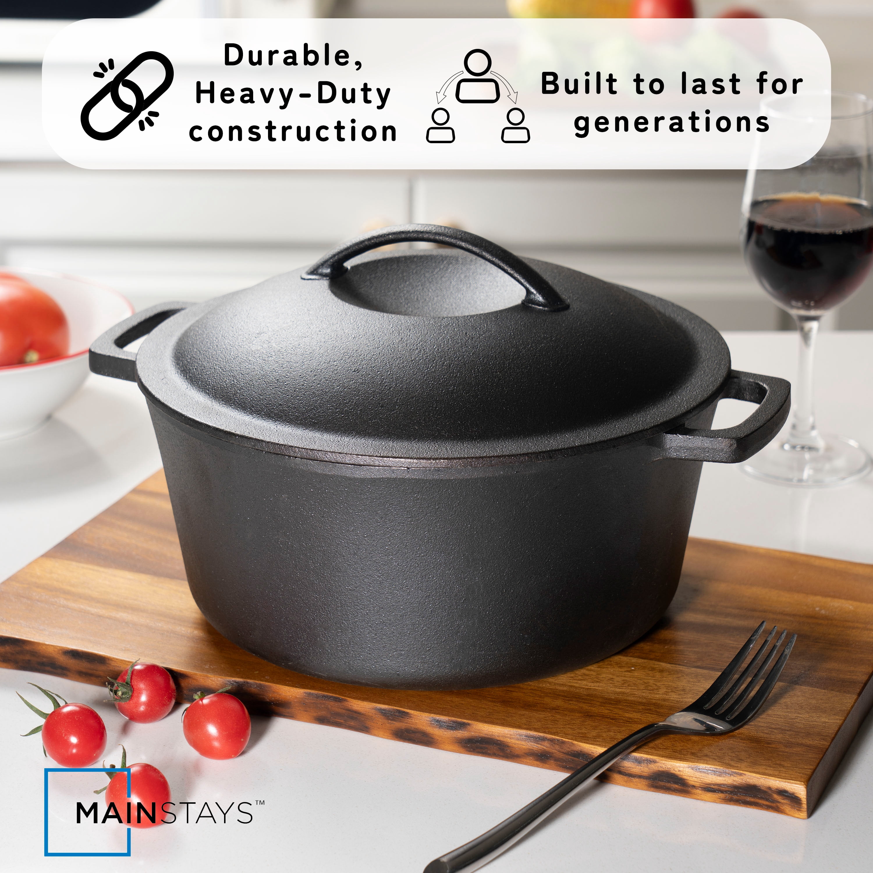 Mainstays 5 Quart Pre-Seasoned Cast Iron Dutch Oven Black