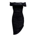 thumbnail image 2 of Gibobby Vestidos de fiesta cortos Vestidos de invitados de boda para mujer, vestido plisado de Color liso con hombros descubiertos, con vibración Sexy y lentejuelas(Negro,M), 2 of 4