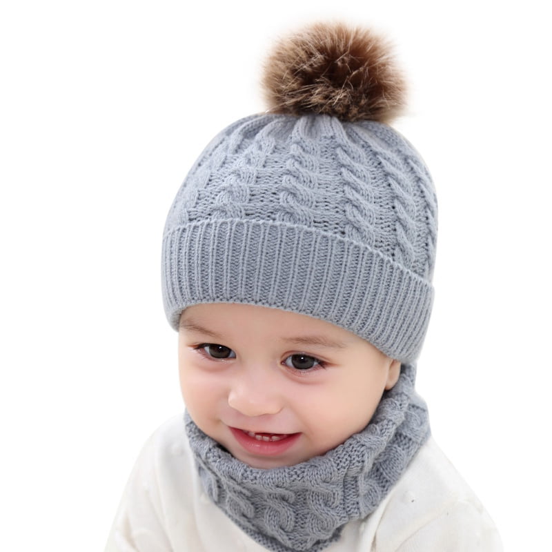 Baby Hat Large Pom Pom Bobble Chin Tie Winter Knitted Warm Boy Girl