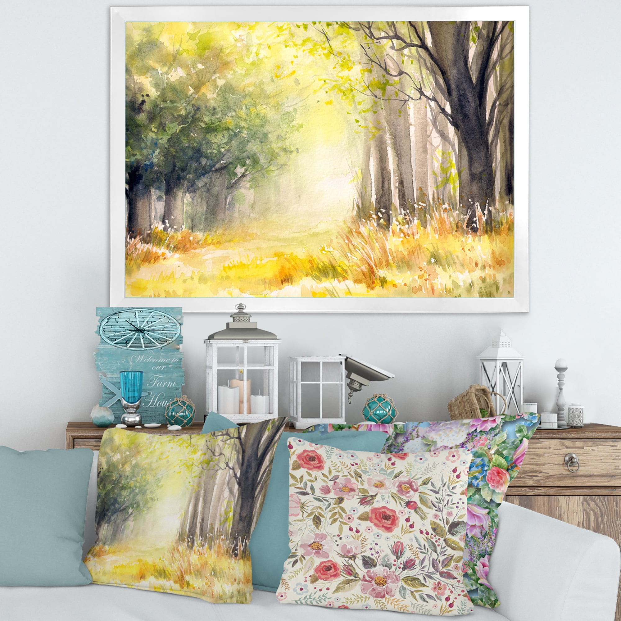 Designart 'Bright Sunshine Through The Yellow Forest Trees III' Traditional Framed Art Print