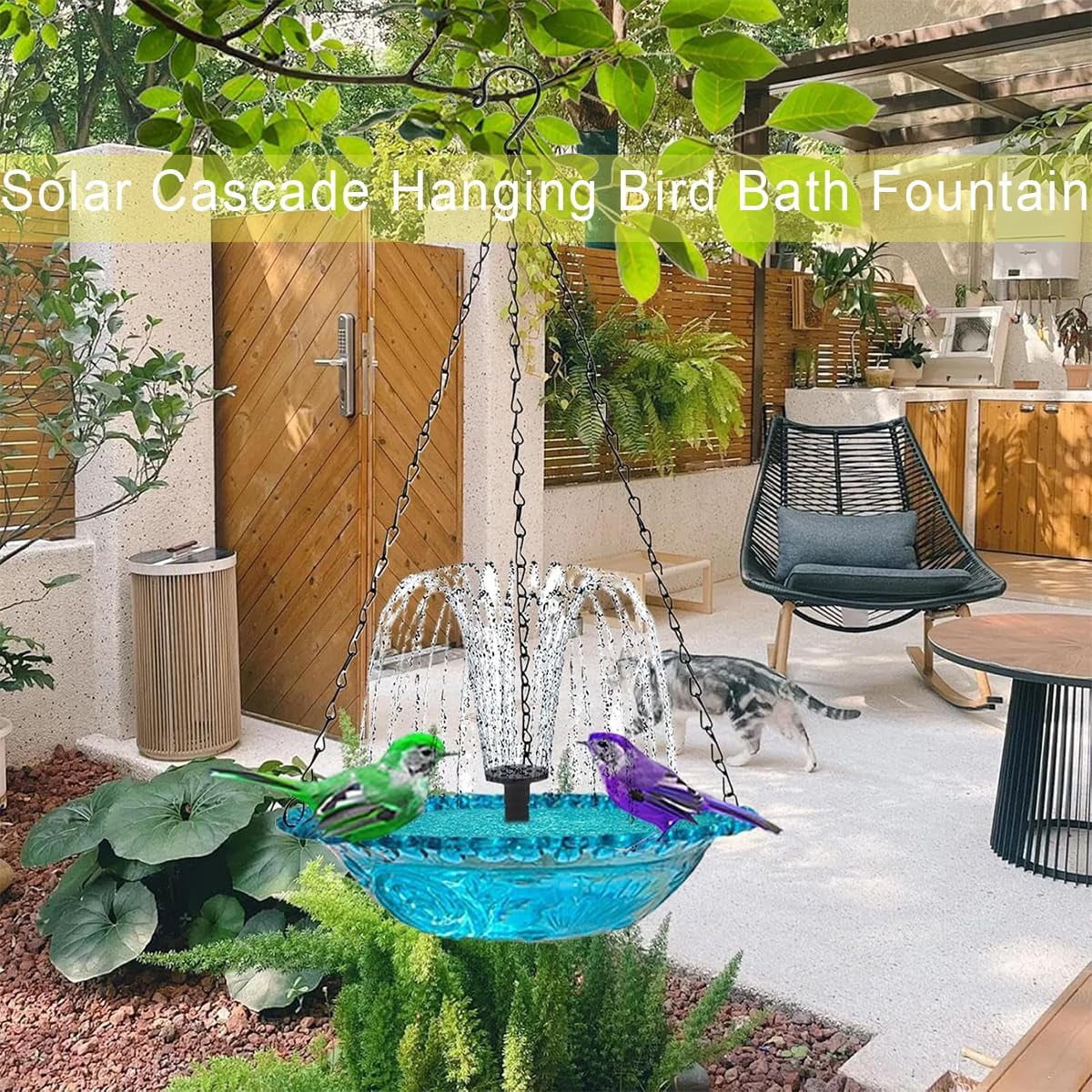 Solar Cascade Hanging Bird Bath Fountain, Outdoor Bathable Bird Feeder, No Wiring or Power Required, Attract Wild Birds & Hummingbirds, for Outdoor Garden, Terrace Decoration