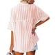 thumbnail image 4 of Qarigey Camisa de mujer Media manga a rayas Blusa con bolsillos Camisa de media manga a rayas Botón con cuello en V Top Prendas para la parte del cuerpo Naranja S, 4 of 6