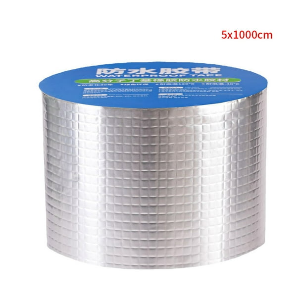 Riwesomey Cinta impermeable resistente a altas temperaturas de 5m y 10m, cinta adhesiva de butilo gruesa de papel de aluminio para reparación de conductos Artesanía 5 CM * 10 M