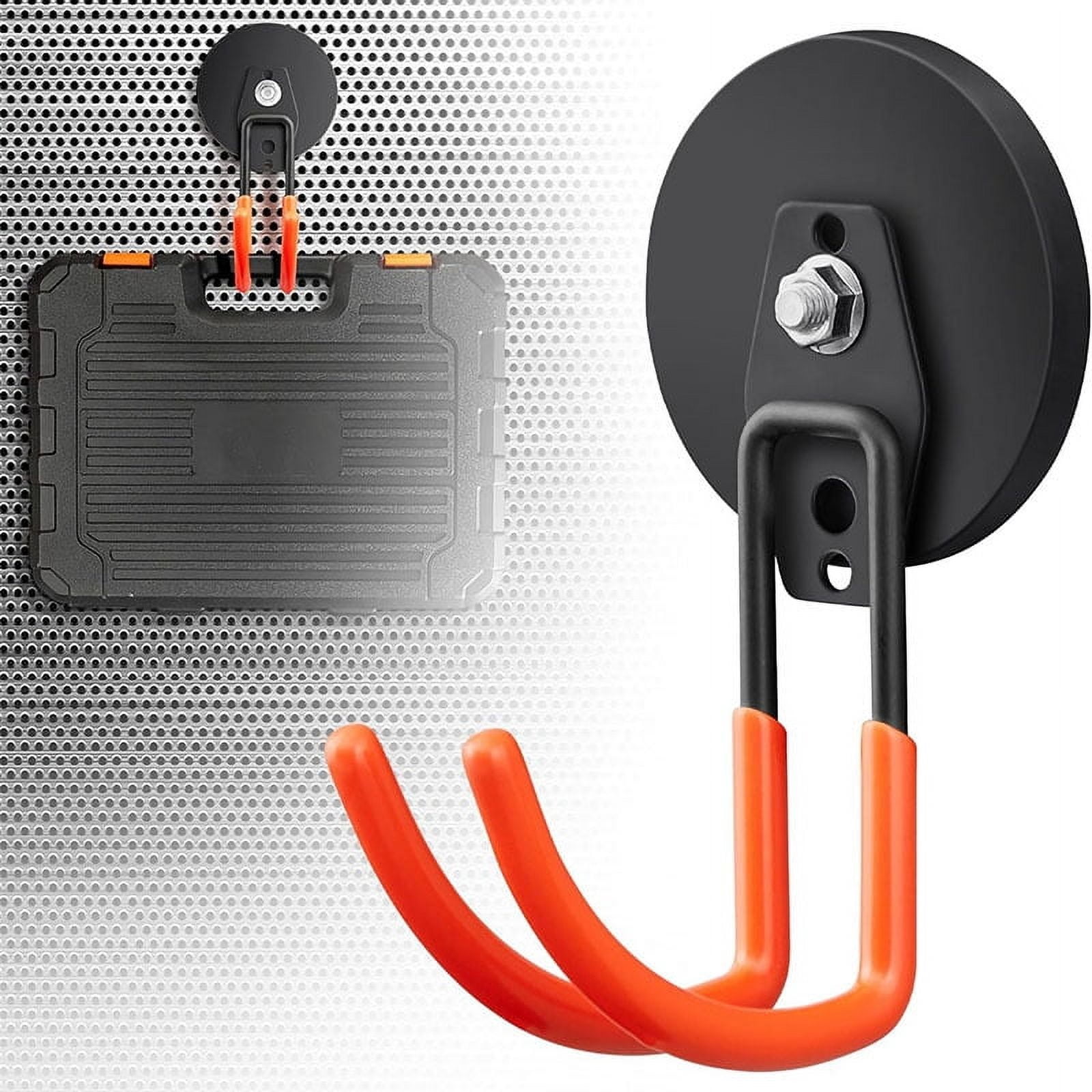 SSKDBFJG Strong Magnetic Hooks, 4 Pack Heavy Duty Large J Hooks with Magnet, Anti-Slip Coating Magnet Hooks for Garden Tools, Ropes,Drill,Magnetic Double Hooks for Metal Cabinet,Pegboard