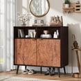 thumbnail image 4 of QinaQin Sideboard with Drawers, 31.5-Inch Large Sideboard Storage Unit with Shelves and Doors, Coffee Cabinet with Metal Handles, Compatible with Robot Vacuum Cleaners (Walnut Color), 4 of 7