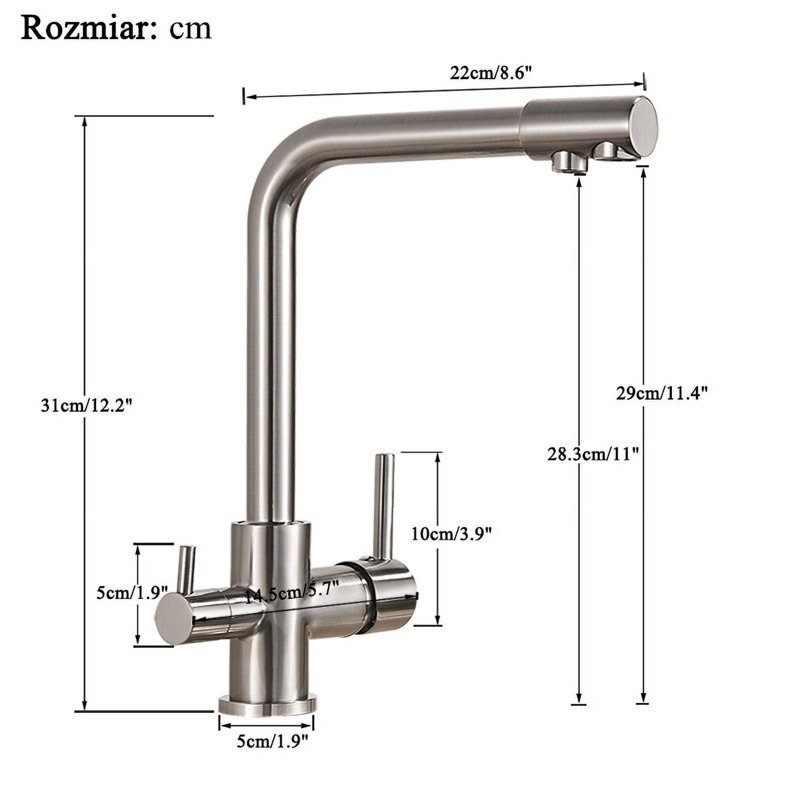 Brushed Nickel Filter Kitchen Faucet, Drinking Water Kitchen Tap, Deck Mounted Dual Handles 3-Way Hot Cold Water Mixer