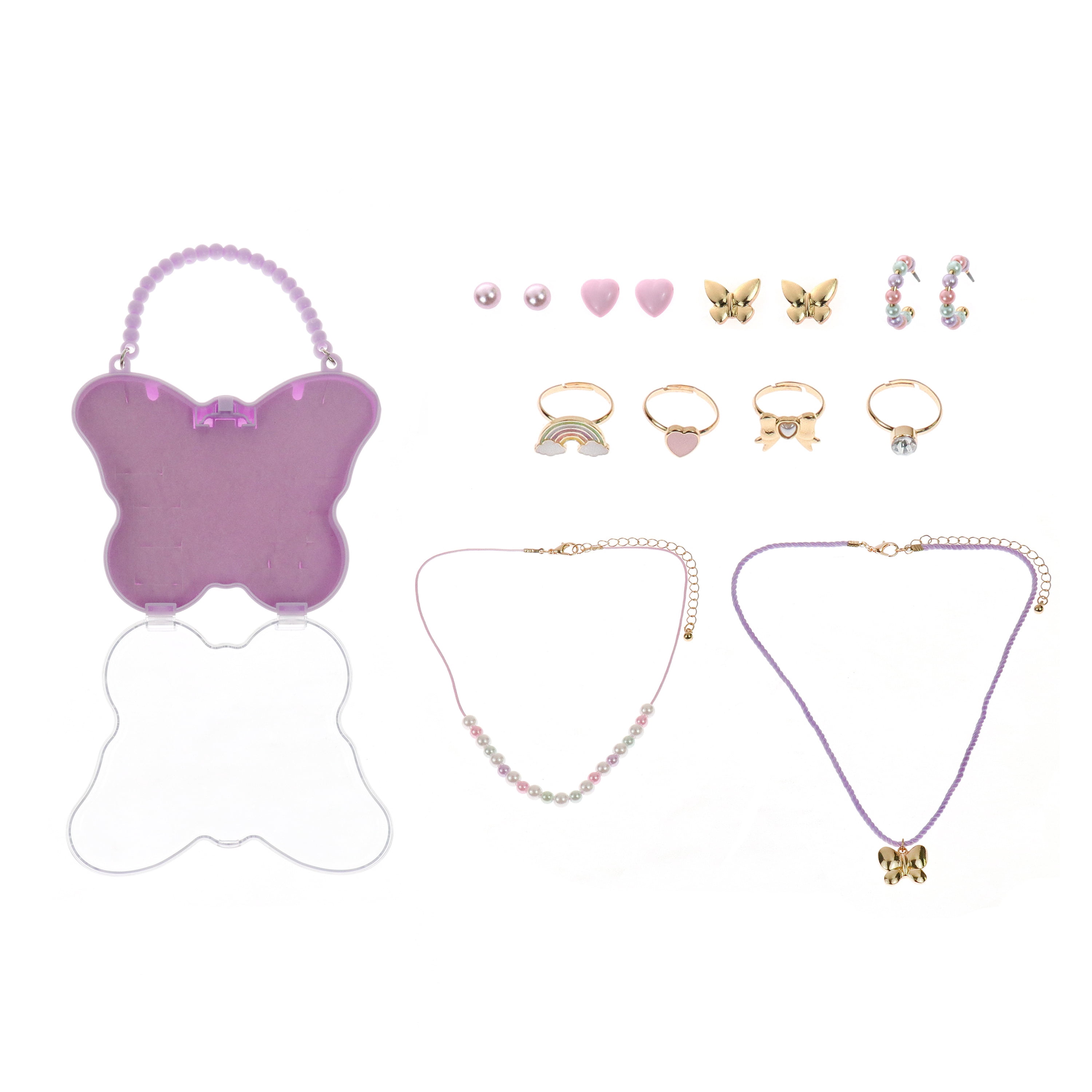 Wonder Nation 10 Pack Jewelry Set in Butterfly Box with Necklaces, Earrings, and Rings (Girl's)