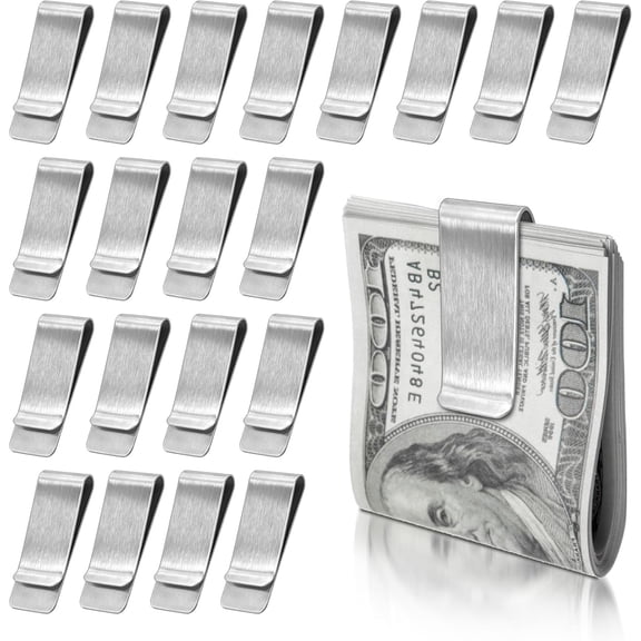 20Pack Stainless Steel Money Clip Silver Slim Cash Clip for Men, Credit Card Holder Metal Money Clips Minimalist Pocket Cash Wallet