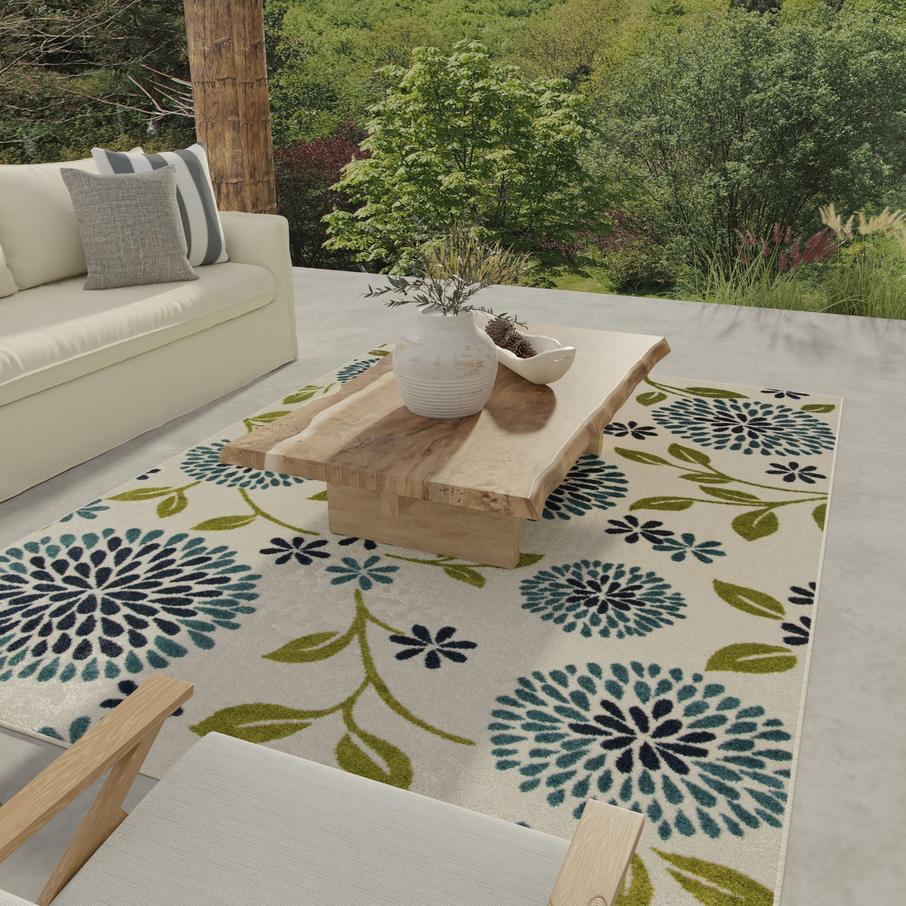 Loomaknoti Terrace Tropic Tenavon 4' x 6' Floral Indoor/Outdoor Area Rug , Blue/White