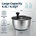 thumbnail image 2 of Stainless Steel Salad Spinner, 4.8 Qt Vegetable Washer,  Lettuce Dryer with Crank Design, Dishwasher Safe, Non-Slip Base - Black Lid, 2 of 6