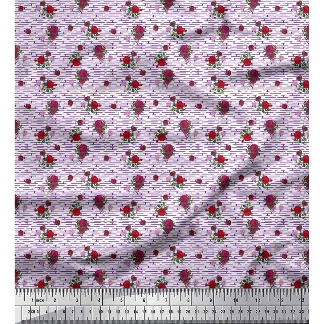 Soimoi Tissu en Soie Violet Imprimé Floral Labyrinthe & Rose au Mètre 42 Pouces de Large