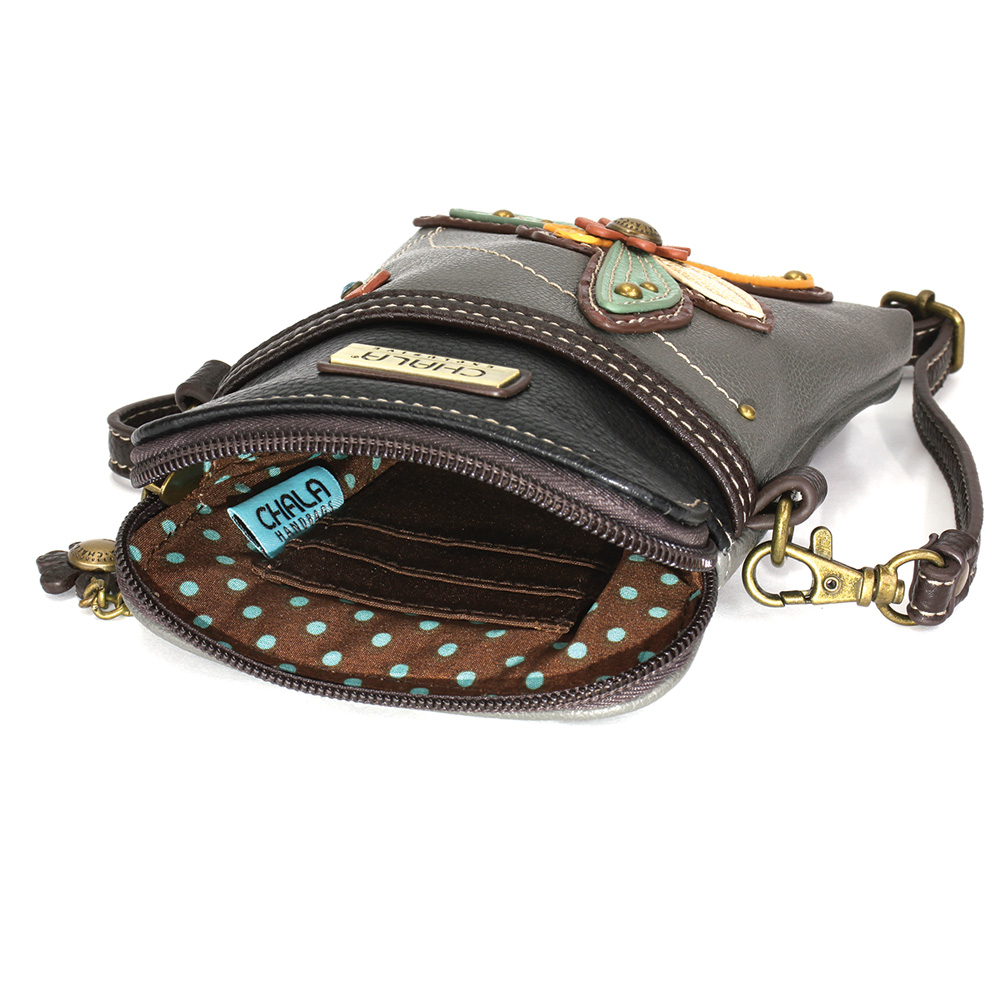 Chala Women's Adjustable Strap Fabric Lining PU Leather Crossbody Purse, Grey