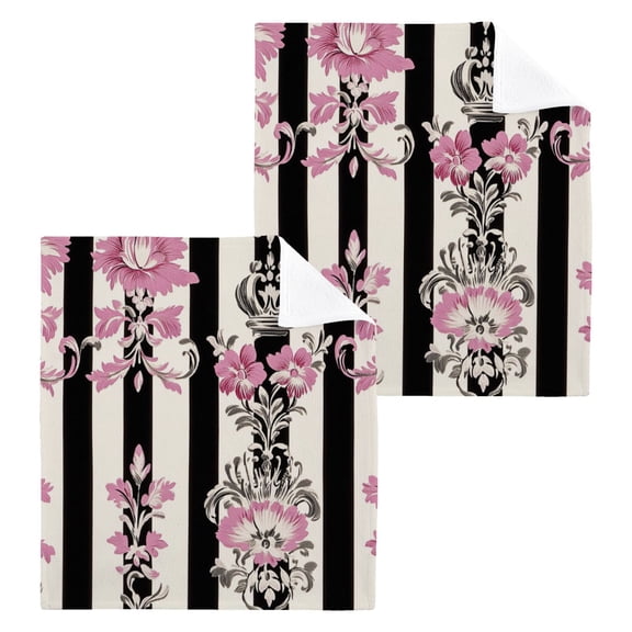 BZSMCE Towel Cotton Face Towel Soft Hand Towels Fashion Floral Pink Black Damask Pattern