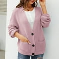 thumbnail image 2 of Tuphregyow Women's Fall Long Sleeve Leisure Sweater Solid Trendy Flowy Loose Casual with Pockets Crochet Cardigans Outdoor Open Front Hollow Out Button Knit Outerwear Pink S, 2 of 5