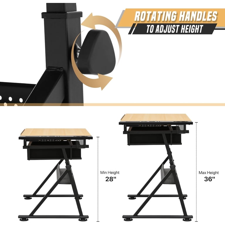 Adjustable Drafting Table & Stool Set - Art Desk With Slide-Out Table And Storage, Height & Angle Adjustable
