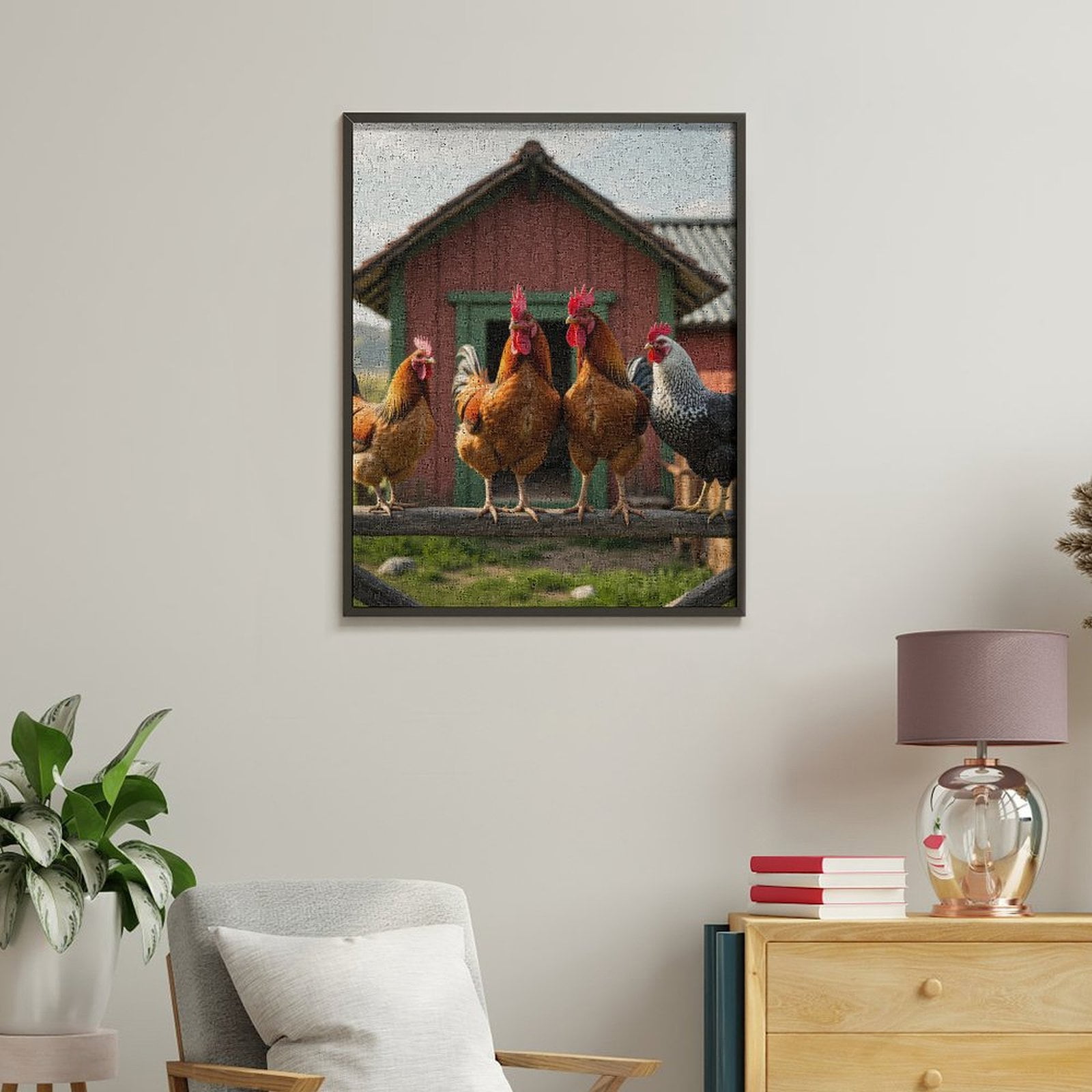 Paint by Numbers Kit for Adults, Chickens On Farm Fence Paint by Numbers, Easy Paint by Numbers Kit for Adults Beginner, DIY Adult Paint by Number Kits on Canvas, Home Decor