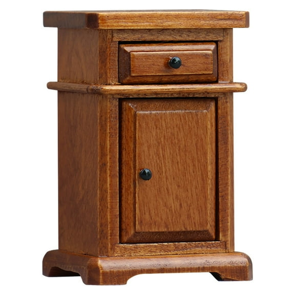 Mesita de noche de madera Dollhouse Furniture en miniatura a escala 1:12