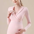 thumbnail image 5 of Hesxuno Women Casual Maternity T Shirts Wrap V Neck Long Sleeve Nursing Tops Basic Cotton Solid Home Tees Comfy All-stage Pregnancy Outfit Pink XXXL, 5 of 7
