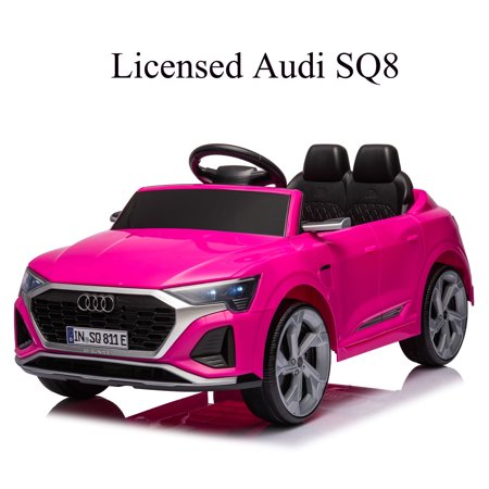 SUSIELADY 12V Licensed Audi SQ8 Kids Ride On Electric Car with Remote Control, Hanging start, Speed Adjustable, Music, LED Lights for Kids Aged 3+, Pink