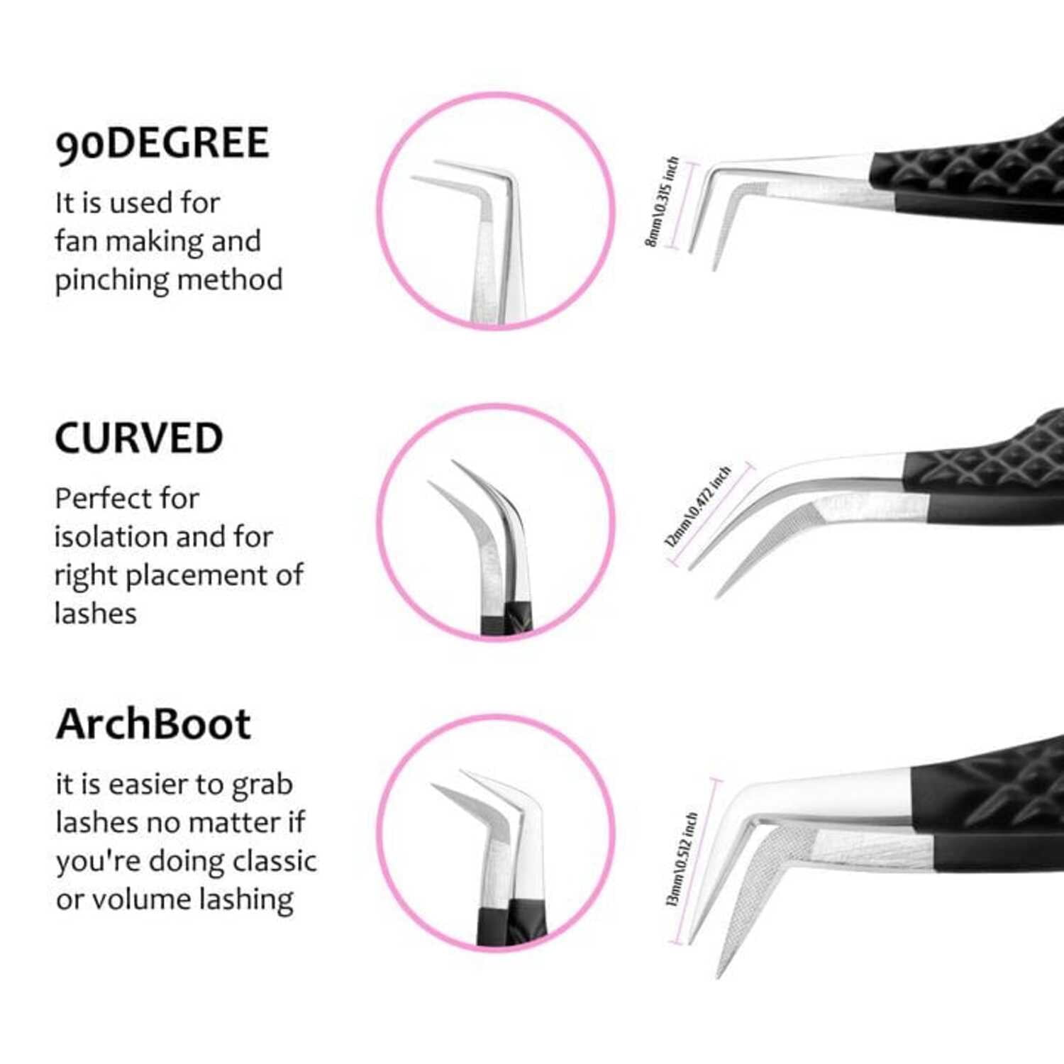 VEYES INC Noir Fiber Lash Tweezer Kit – Black Stainless Steel Tweezers for Precision Lash Application