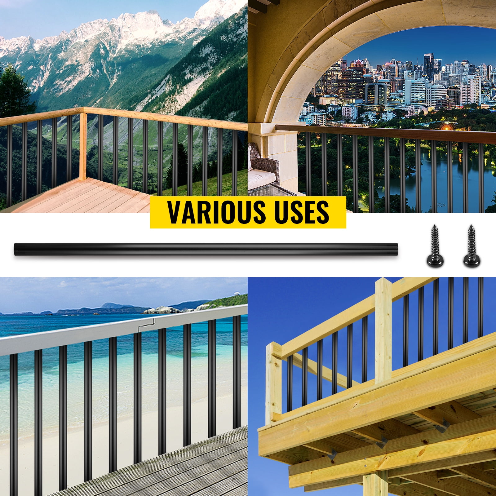 Wave Arc Baluster for Outdoor Stair Deck Porch 32.25x1 Staircase Baluster with Screws VEVOR Deck Balusters Aluminum Alloy Deck Railing for Wood and Composite Deck 51 Pack Metal Deck Spindles 