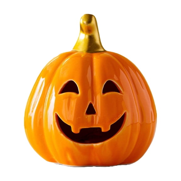 Qholemyo Glowing LED Ceramic Pumpkin Physalis Ornament Halloween Decor Indoor Decor Flameless Tabletop Night Light For Party