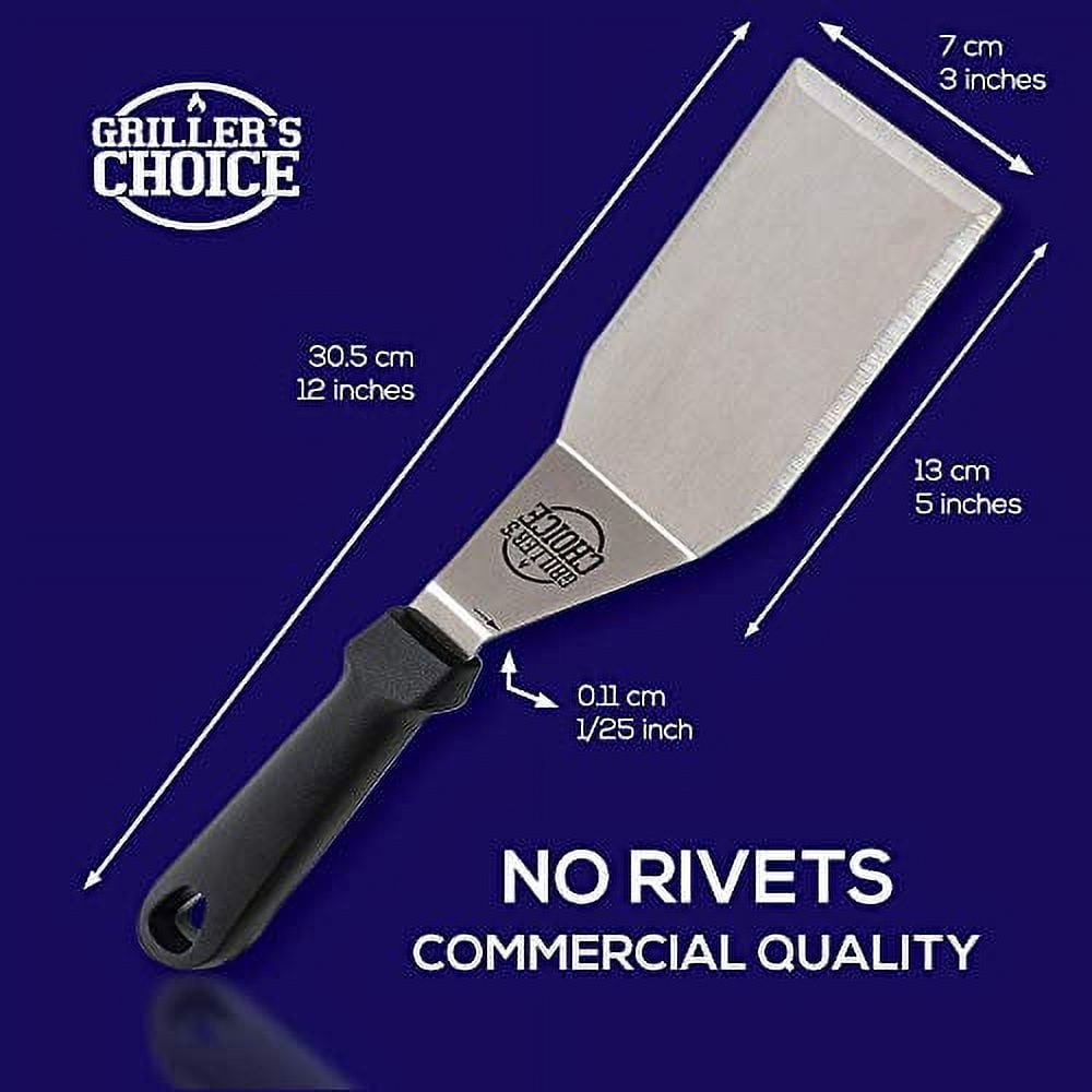 Griller's Choice – Stainless Steel Metal Spatula Set – Flat Metal Spatula, Griddle Scrapper, Hamburger Pancake Turner. Great Flat Top Grill Accessories & Outdoor Griddle.
