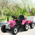 thumbnail image 3 of Infans 12V Kids Ride On Tractor with Trailer Ground Loader w/ RC & Lights Pink, 3 of 7