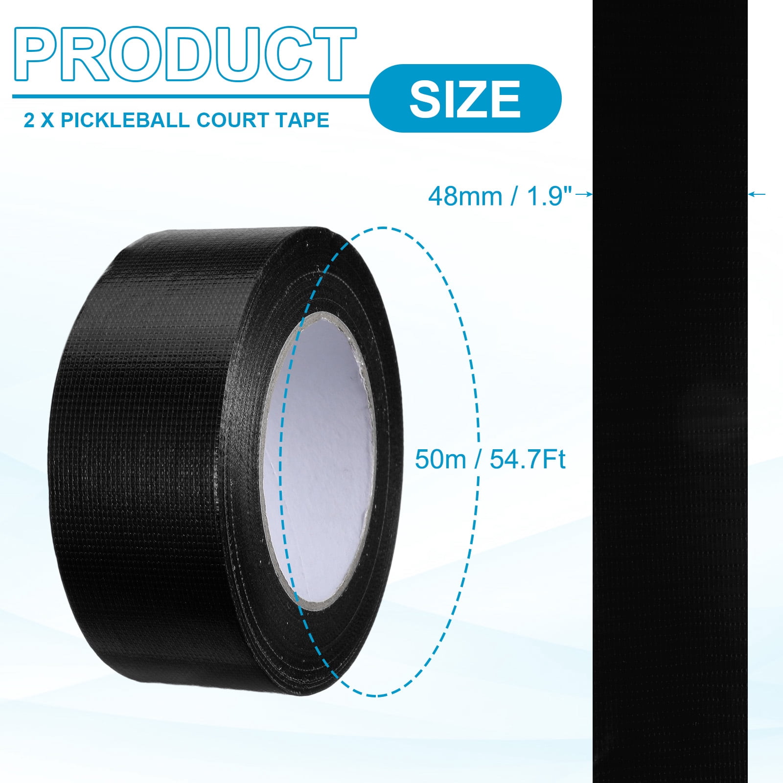 Pickleball Court Tape, Waterproof Court Line Tape for Cables Photography Black 2 in x 55 Yard