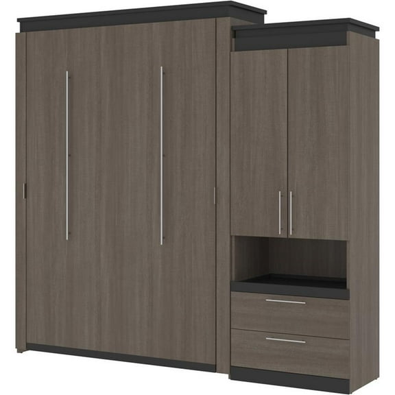 Atlin Designs 95" Queen Murphy Bed with Storage Cabinet in Bark Gray