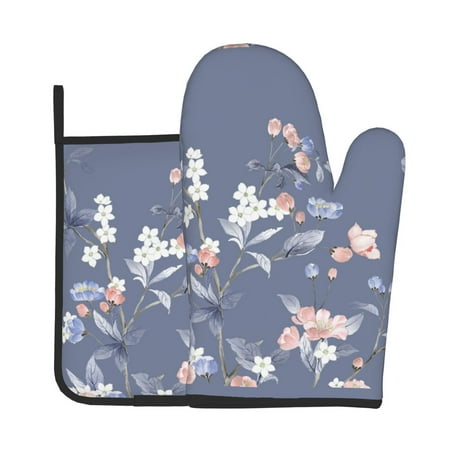 

Gaeub Watercolor Flowers Butterfly Print Oven Mitts and Pot Holders Sets of 2 Heat Resistant Pad Cooking Gloves for Baking BBQ Home Decor