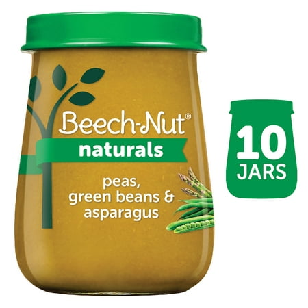 Beech-Nut Naturals Stage 2 Baby Food, Peas Green Bean & Asparagus, 4 oz Jar, 10 Pack