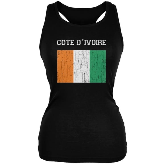 World Cup Distressed Flag Cote D'Ivoire Black Juniors Soft Tank Top - Medium