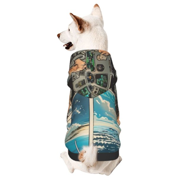 Fotbe Comic Airplane Cockpit Illustration Sudadera con Estampado para Perros Pequeños – Suéter con Capucha para Mascotas, Tela Suave de Forro Polar con Bolsillo-XX-Large