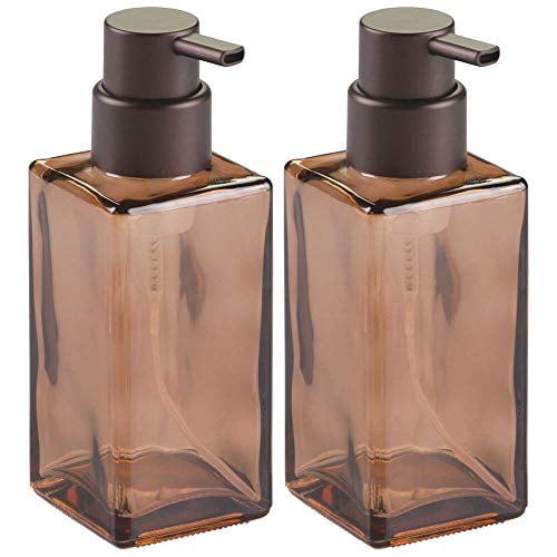mDesign Modern Square Glass Refillable Foaming Hand Soap Dispenser Pump