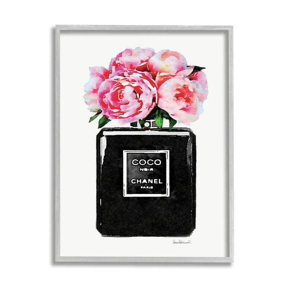 Stupell Industries Glam Perfume Bottle Flower Black Peony Pink, 24 x 30,Design by Amanda Greenwood